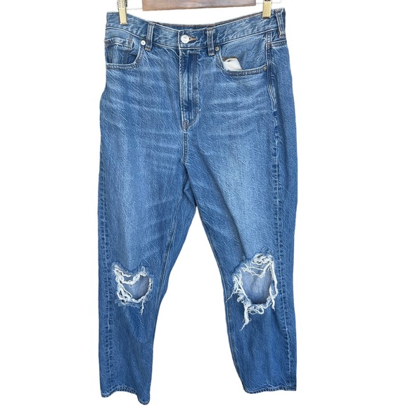 American Eagle Outfitters Denim - American Eagle Mom Jeans Womens Size 8 Regular Blue Busted Knee Destroyed
